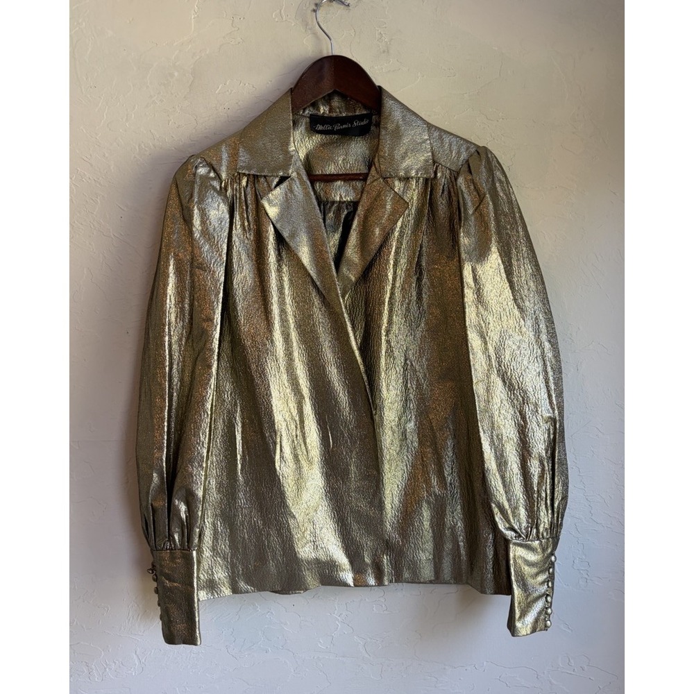 Vintage 70s 80s Mollie Parnis Studio Gold Lamé Blouse 10 Studio 54 Disco Glam